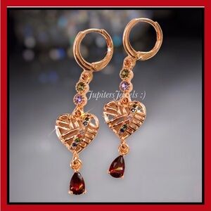 New Gold Simulated ruby crisscross heart amethyst peridot stone Earrings